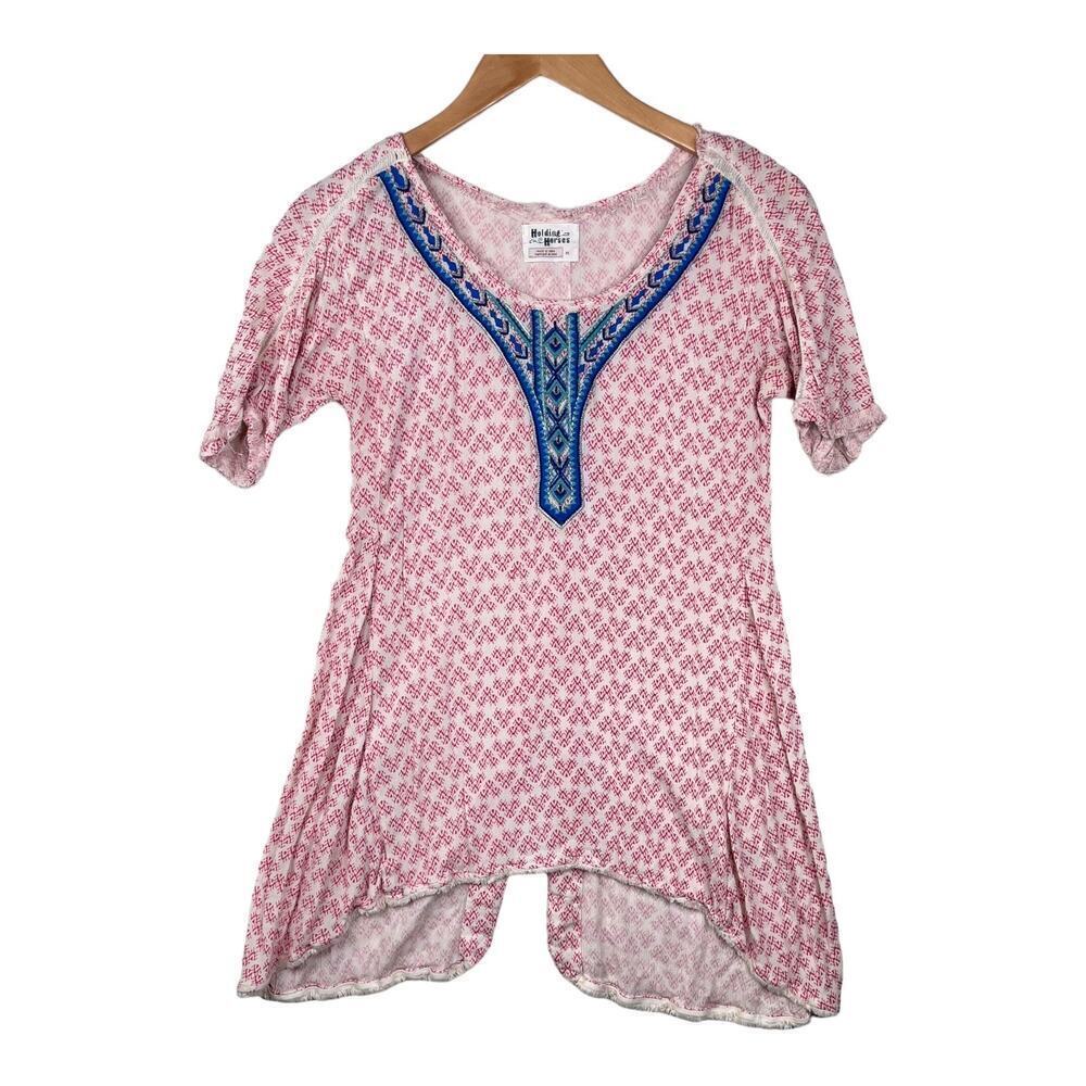 Anthropologie Holding Horses Vintage Western Aztec Print Pink Tunic Top Size XS